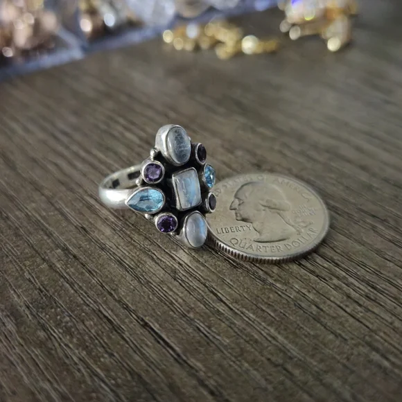 Nicky Butler 925 Sterling Silver Moonstone Blue Topaz Amethyst Ring Sz 7 Vintage - Picture 3 of 16